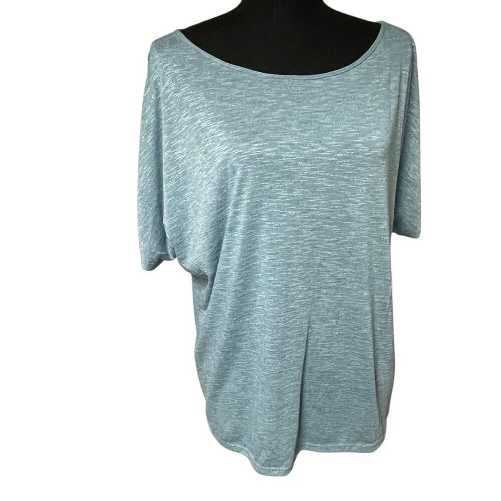 Colette Light Blue Twisted Cuff Dolman Cold Shoulder Top